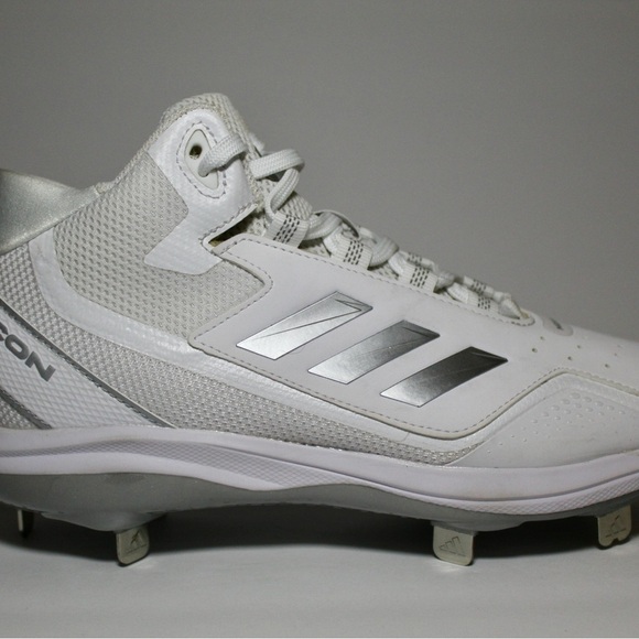 adidas Other - Adidas Icon 7 Mid Baseball Softball Metal Cleats White Silver ART S23887 Size 7